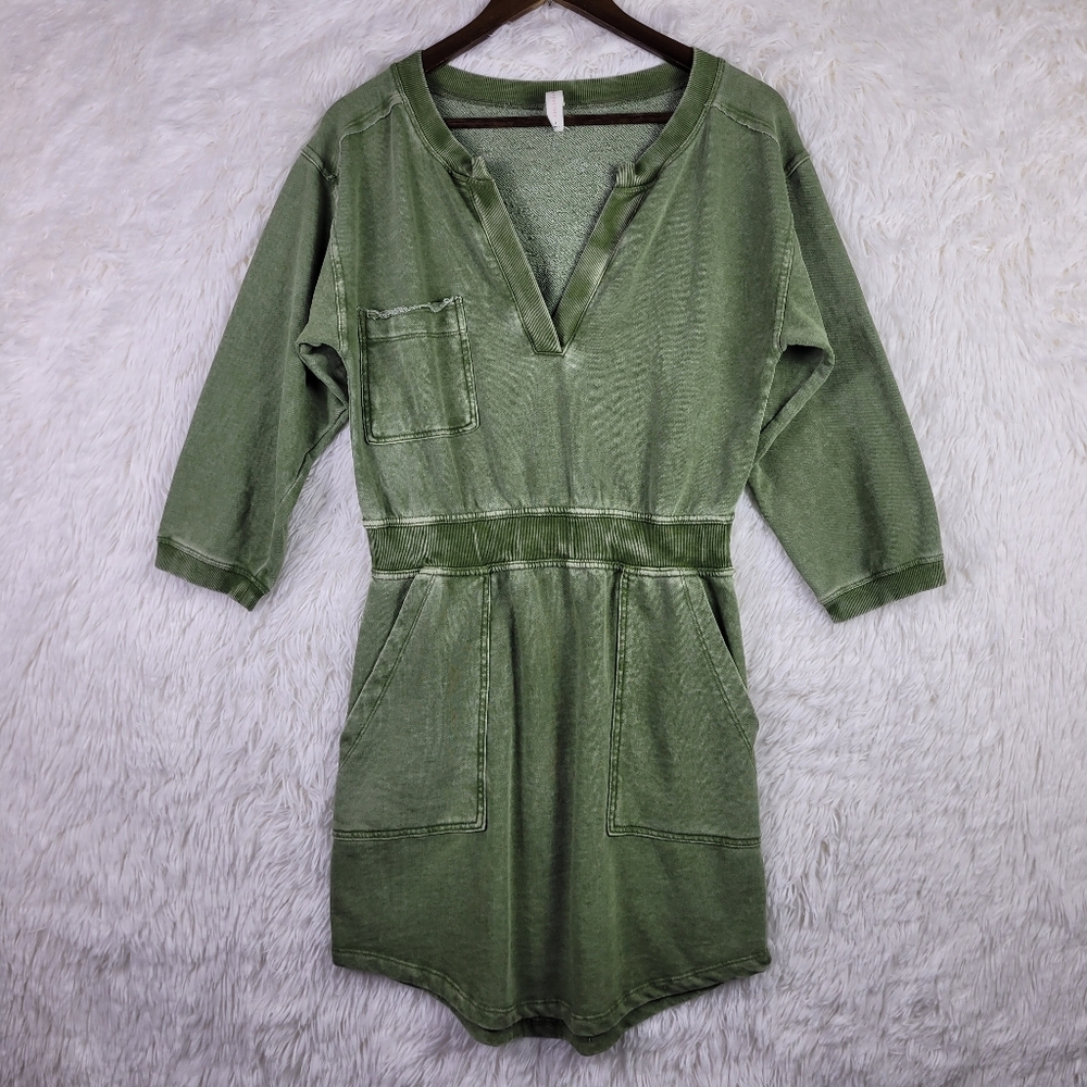 Anthropologie Daily Practice Olive Green French Terry Sweater Dress Sz S Casual